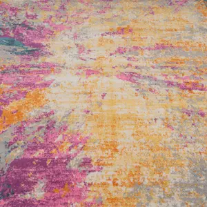 Vibrant Yellow Pink Multicoloured Abstract Burst Area Rug 190x280cm