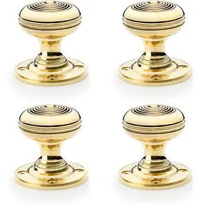 4 PACK - SOLID BRASS Classic Ringed Mortice Door Knob - Polished Brass 50mm Diameter