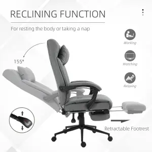 Vinsetto Reclining Home Office Chair Conference Work Support Adjustable Rolling Swivel with Armrest Lumber and Footrest Light Grey