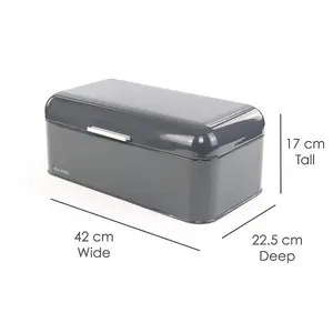 CALITEK Bread Bin Kitchen Counter Vintage Style Coated Carbon Steel Grey