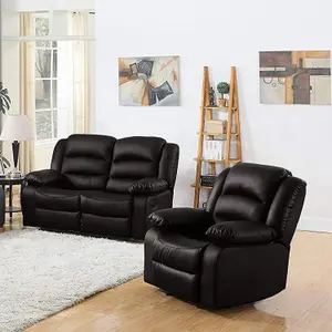 1 Seat + 2 Seat Set Black Recliner Sofa Leather bonded Reclining Lazy boy Sofa Suite Sofas Chair D Pro T Homeware