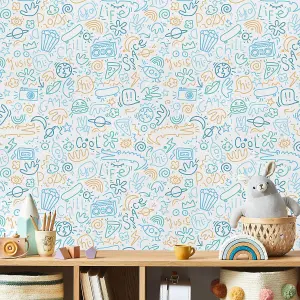 Muriva Blue Novelty Distressed effect Embossed Wallpaper