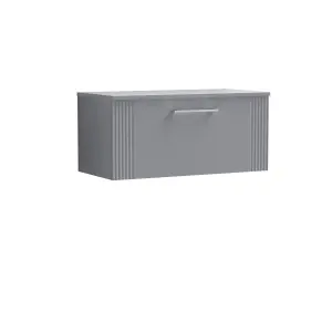 Retro 1 Drawer Wall Hung Vanity Unit with Colour Coordinating Worktop - 800mm - Satin Grey - Balterley