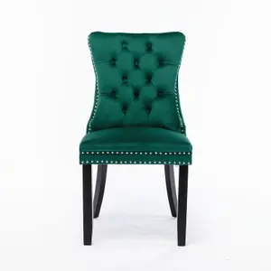 Set of 6 Lux Green Velvet Kitchen Dining Chairs with Pull Knocker Ring Back Bedroom Office Chairs