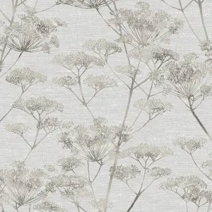 Boutique Serene Seed-Head Grey Floral Wallpaper