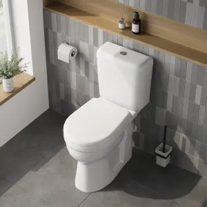 White Single Flush Comfort Height Toilet Pan, Cistern & Soft Close Seat