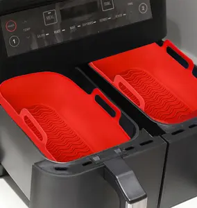 SPARES2GO Rectangular Non-Stick Silicone Basket Drawer for Air Fryer (Red)