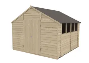 Forest Garden 10x10 ft Apex Wooden 2 door Shed with floor & 4 windows