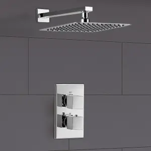 Nes Home Square Thermostatic Concealed Mixer 2 Dial 1 Outlet + 300mm Shower Head + Arm