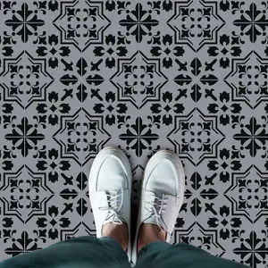 Dark Cement Seamless Floral Pattern Self-adhesive kitchen, bathroom, home floor