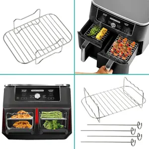 SPARES2GO Basket Drawer Liner and Multi Layer Shelf Racks Skewer Rack Set for Air Fryer