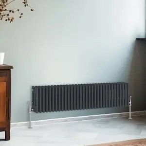 Right Radiators 300x1462 mm Horizontal Traditional 3 Column Cast Iron Style Radiator Anthracite