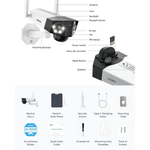 Reolink 2K+ 4G Duo Lens, Advanced AI detection, Colour night vision Battery Camera with Solar Panel +64GB MicroSD