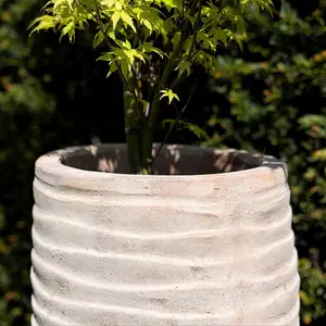 Primrose Tall Round Ribbed Terracotta Planter In Antique Cream 59cm