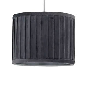 First Choice Lighting Set of 2 Sundance Grey Velvet Pleated 30cm Lamp Shades with Silver Inner