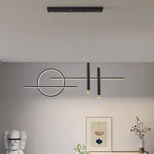 Light LED Pendant Light Height Adjustable Chandelier for Bedroom Kitchen Black  100 cm