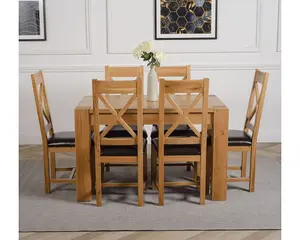 Kuba 125 x 80 cm Chunky Oak Small Dining Table and 6 Chairs Dining Set with Berkeley Brown Leather Chairs