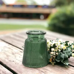 Green Glass Ribbed Posy Vase H12 x W9.8cm - One Supplied