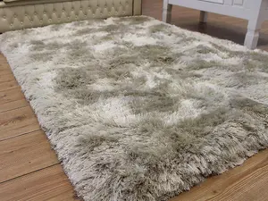 White Easy to clean Plain Handmade , Luxurious , Modern , Plain , Shaggy , Sparkle Rug for Living Room, Bedroom - 140cm X 200cm