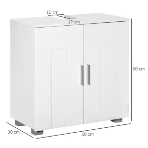 kleankin Bathroom Pedestal Under Sink Cabinet with Adjustable Shelf, White