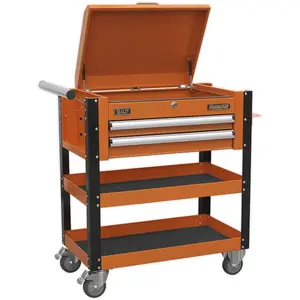 Professional Heavy Duty Tool & Parts Trolley with Lockable Lid - 925mm x 440mm x 900mm - Orange