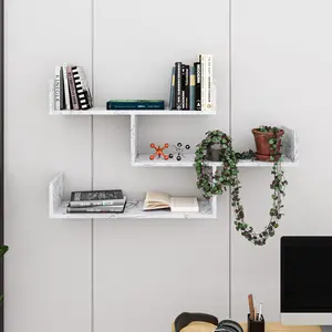 Summer-Louise 3 Piece Floating Shelf Wall Mounted Bookcase White Marble