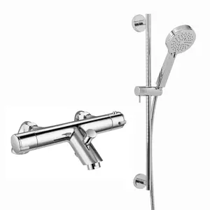 ENKI Dune Chrome Modern Deck Mounted Brass Thermostatic Shower Slider Rail Kit BBT0155