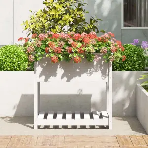 Berkfield Planter with Shelf White 82.5x54x81 cm Solid Wood Pine