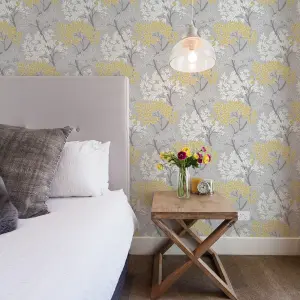 Fresco Lykke Grey & ochre Tree Smooth Wallpaper