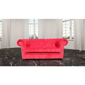 Chesterfield 2 Seater Sofa Settee Azzuro Post Box Red Real Velvet Fabric In Classic Style