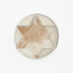 Homescapes Brown Star Round Leather Coasters Set of 4