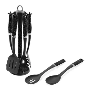 6-Piece Black Kitchen Utensils Set | Non-Scratch & Heat Resistant | BPA Free Plastic | Modern & Vibrant | Space Saving Black