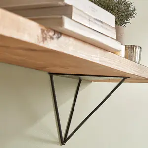 Rustic Wooden Shelf with Pyramid Brackets - 60cm Length