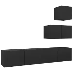 Berkfield 4 Piece TV Cabinet Set Black Engineered Wood