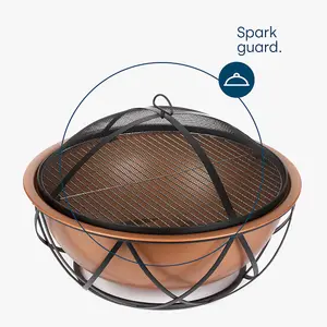 VOLIDA BOWL FIRE PIT WITH BBQ GRILL - COPPER