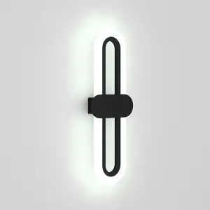 Black Frame Modern Oval LED 15W Indoor Wall Light Bedside Sconce with Acrylic Shade 40cm White Light