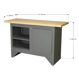 Sealey Work Bench With Cupboard Heavy Duty 250kg Capacity Steel Panels AP2010