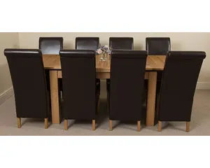 Richmond 140cm - 220cm Oak Extending Dining Table and 8 Chairs Dining Set with Montana Brown Leather Chairs