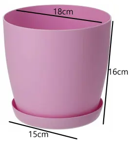 Plant Pots Flower Planter 6 Colours 8 sizes Matt Plastic Pot + Saucer Tray Deco Pink 18cm