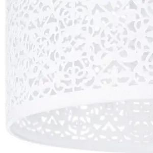 Ornate Moroccan Style Decorated White Gloss Metal Pendant Lamp Shade 25cm x 15cm