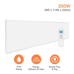 Mirrorstone 350W UltraSlim Nexus Wi-Fi Infrared Heating Panel With White Frame For Wall Installation