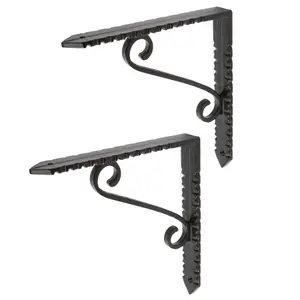 Hammer & Tongs Notched Scroll Iron Shelf Bracket - D150mm - Black - Pack of 2