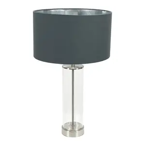 ValueLights Balan Glass with Chrome Table Lamp and Charcoal with Metallic Chrome Inner Lamp Shade and LED Bulb