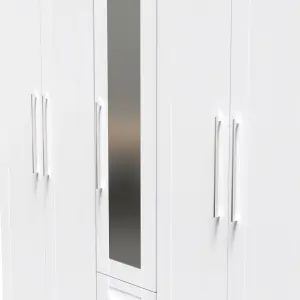 Ripon Tall 5 Door 2 Drawer 1 Mirror Wardrobe in White Ash (Ready Assembled)