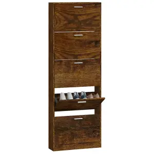 Shoe Cabinet Smoked Oak 59x17x169 cm Engineered Wood