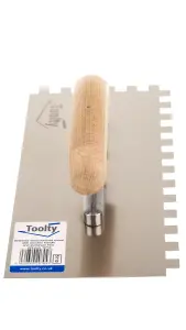 Toolty Stainless Steel Adhesive Notched Trowel with Wooden Handle 270mm 10x10mm for Tiling Plastering Rendering DIY