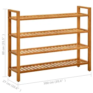 Berkfield Shoe Rack with 4 Shelves 100x27x80 cm Solid Oak Wood