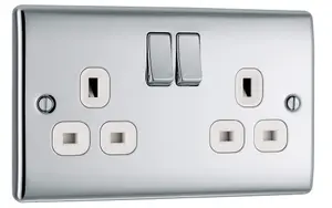 BG Nexus NPC22W 13A Switched Double Plug Socket 2 Gang Decorative Metal Power Outlet with Polished Chrome Finish - Pack of 5