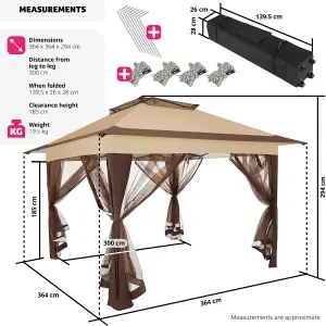 Gazebo Carabobo - 4 side panels, water & UV-resistant, 3.64 x 3.64 x 2.94 m - brown