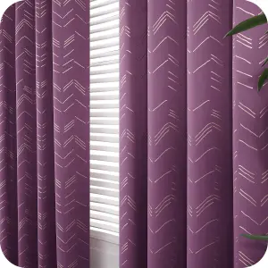 Deconovo Foil Printed Thermal Curtains Super Soft Ring Top Blackout Curtains for Bedroom 46 x 90 Inch Purple 2 Panels